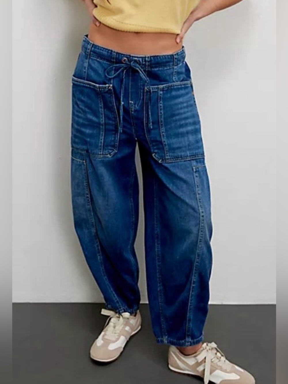 Free People We The Free Silverton Barrel Jeans Blue Pull-On Crop Utility Size L